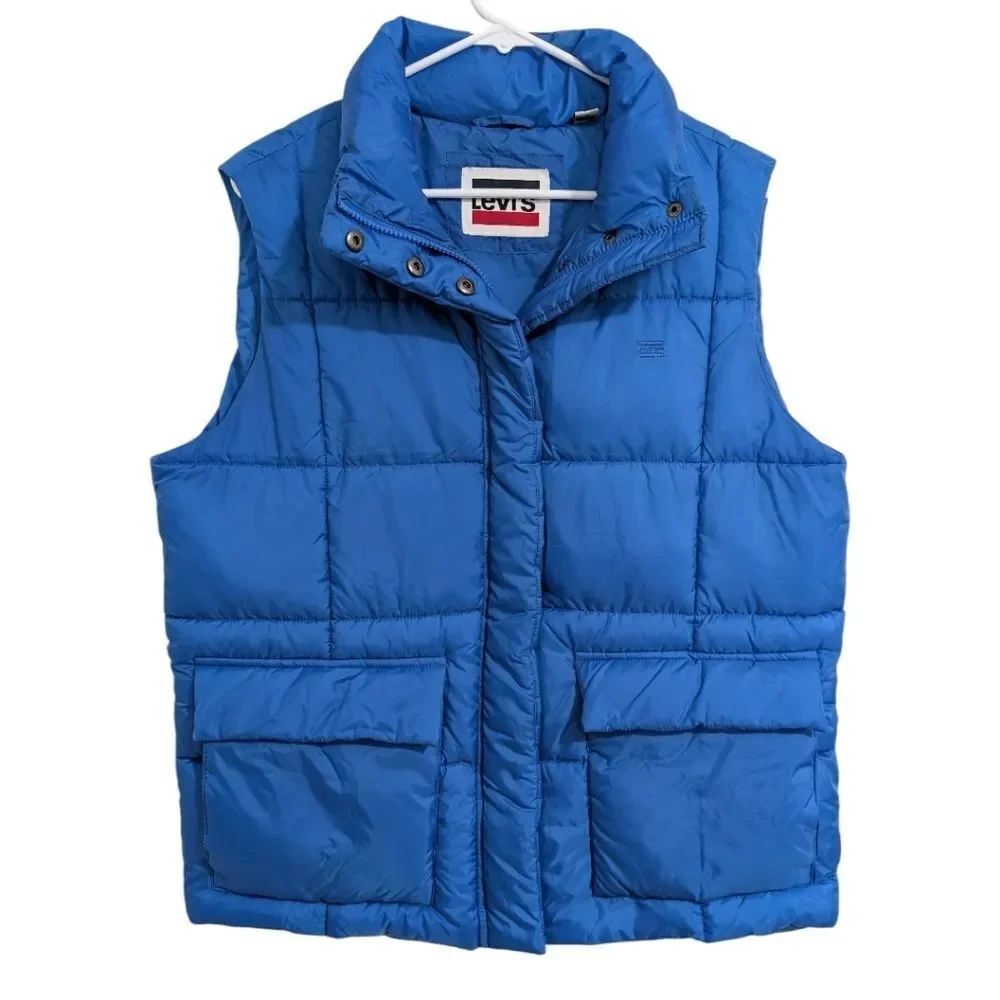 Leviโs Retro Style PufferโVest Blue Full Zip Snap Front Medium
